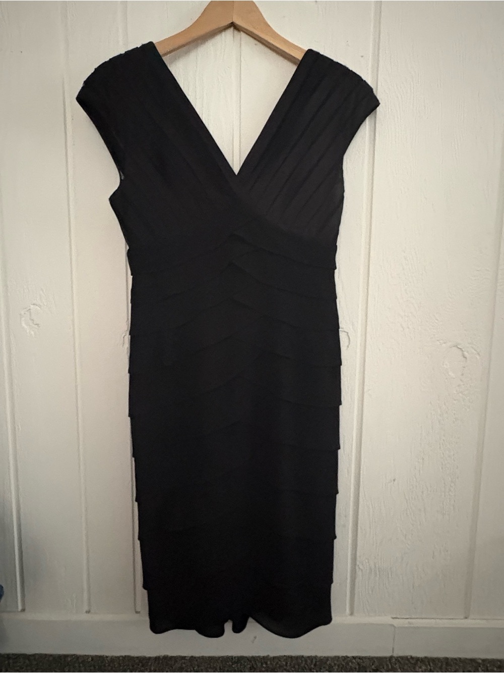 Classic Black V-Neck Layered Sheath Dress